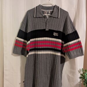 Phat Farm Gray and Red Striped Polo Shirt